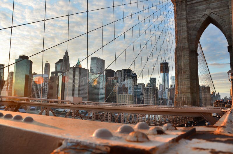 Lower Manhattan from Brooklyn Bridge, New York stock photo