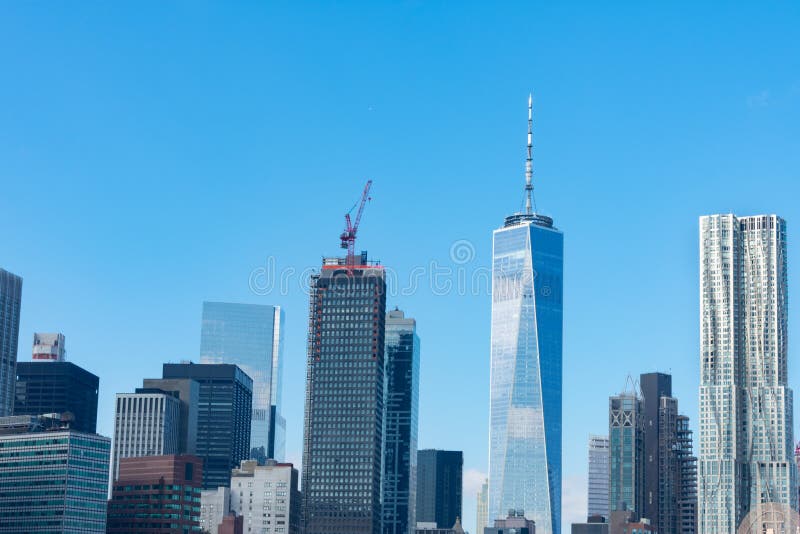 Lower Manhattan New York City Skyline Scene With Modern Skyscrapers On