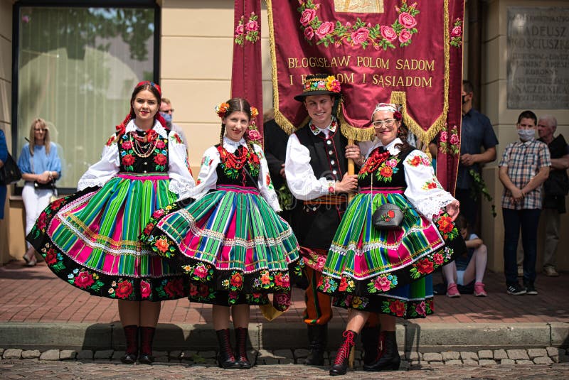 People Dressed in Polish Folk Costume from Lowicz Region Editorial