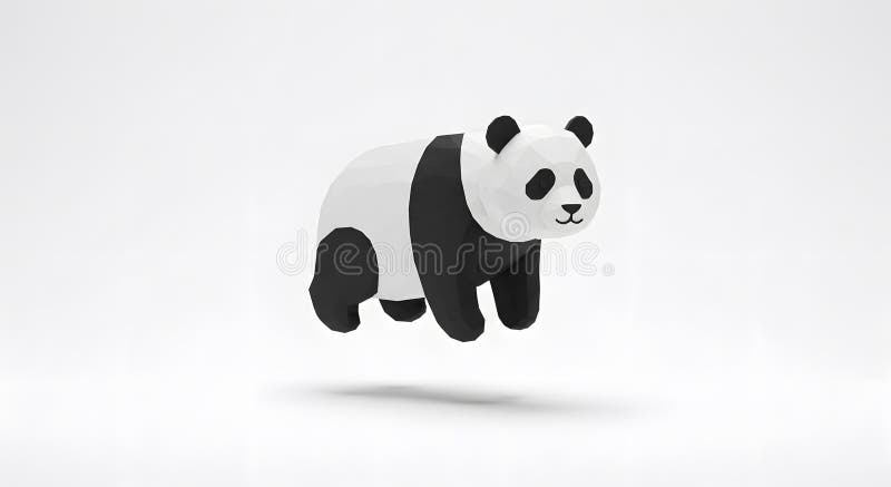 LowPoly Panda Bear w renderowaniu 3D : Minimalistyczny Digital Art Piece ilustracji