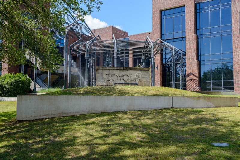Loyola University Sign in Front of Communications/Music Complex Building  Editorial Image - Image of catholic, lawn: 182752560