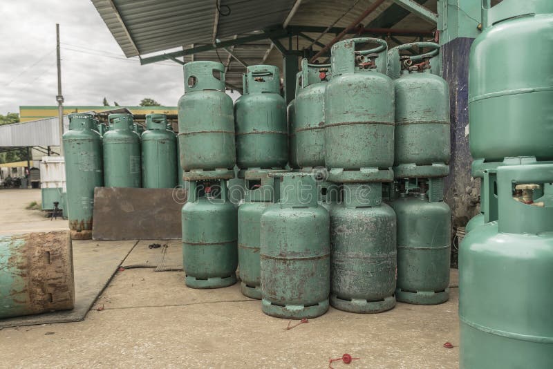LPG Gas Bottle Stack Ready for Sell, Filling Lpg Gas Bottle Stock Image