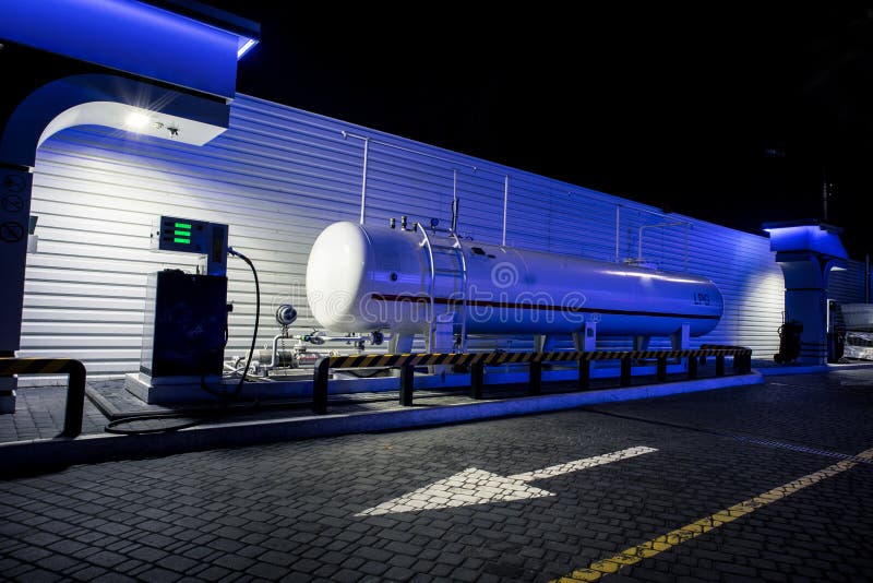 A LPG station in blue night colors