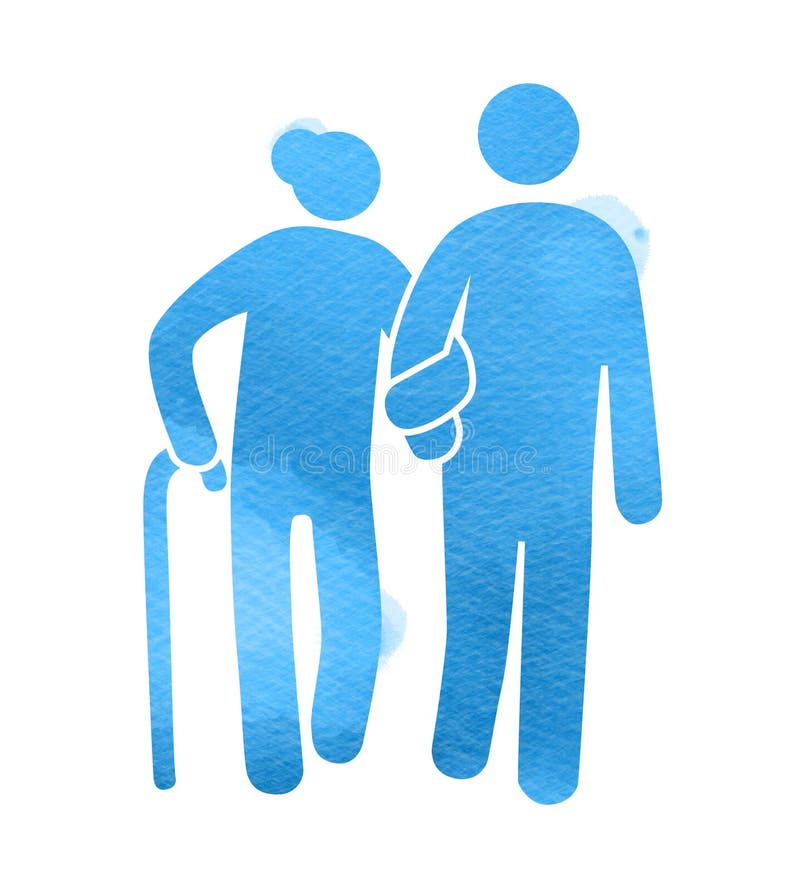 ?lteres Gesundheitswesenlogo Pflegeheim-Zeichenschattenbild auf Aquarellhintergrund Digital-Kunstmalerei lizenzfreie abbildung
