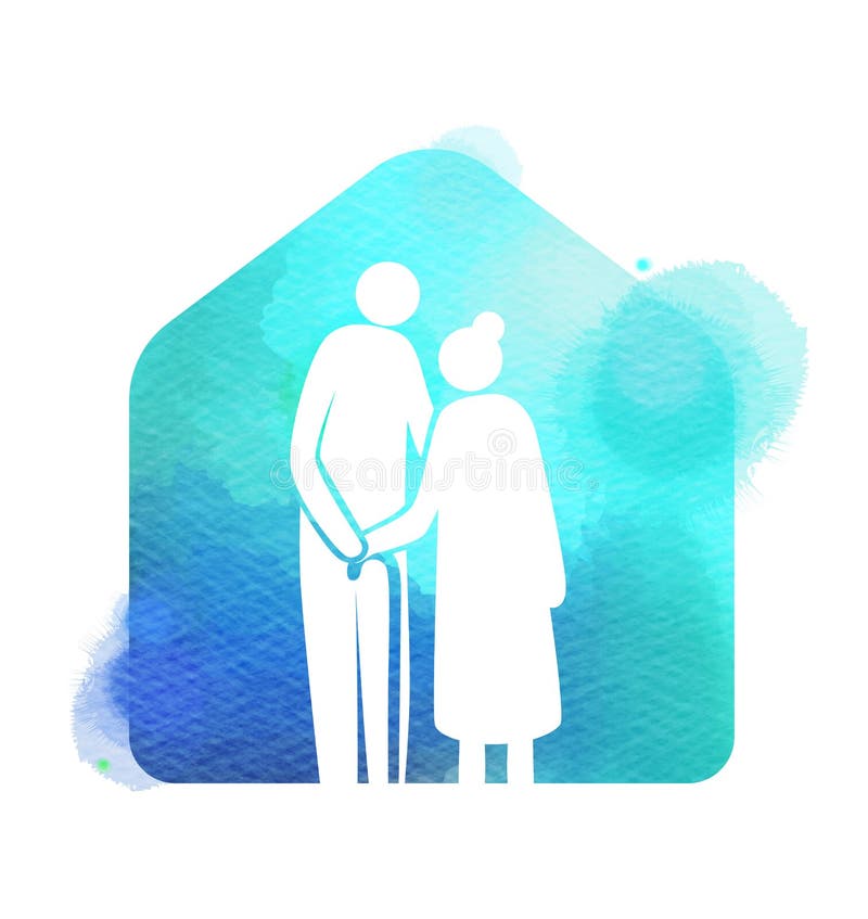 ?lteres Gesundheitswesenlogo Pflegeheim-Zeichenschattenbild auf Aquarellhintergrund Digital-Kunstmalerei lizenzfreie abbildung