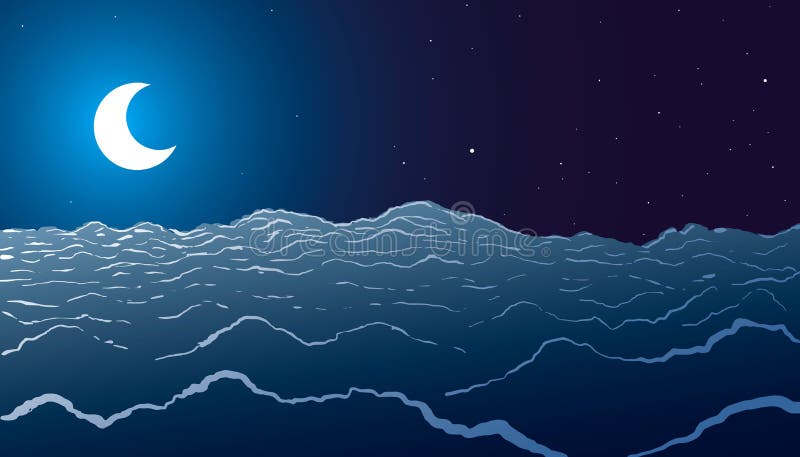 Lua acima das nuvens entre estrelas ilustração stock Lua acima das nuvens entre estrelas ilustração stock