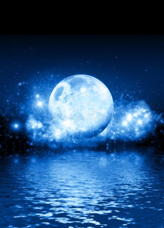 A romantic blue moon on a starry background with room for text to be dropped in. A romantic blue moon on a starry background with room for text to be dropped in.