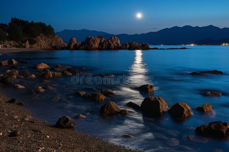 A lua brilha intensamente no céu ilustração royalty free