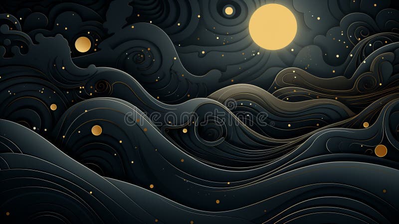 A lua brilha sobre o oceano à noite ilustração royalty free