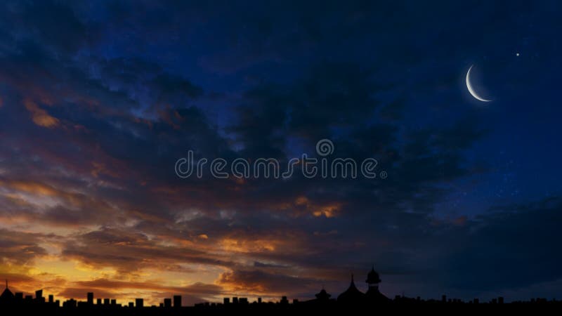 Lua crescente com estrelas fotografia de stock