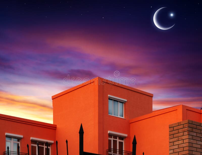 Lua crescente com fundo bonito do por do sol Ramadã generosa Luz do céu Fundo da religião fotos de stock royalty free