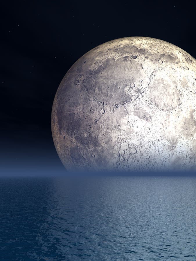 Lua da noite sobre o mar - ilustração ilustração royalty free Lua da noite sobre o mar - ilustração ilustração royalty free