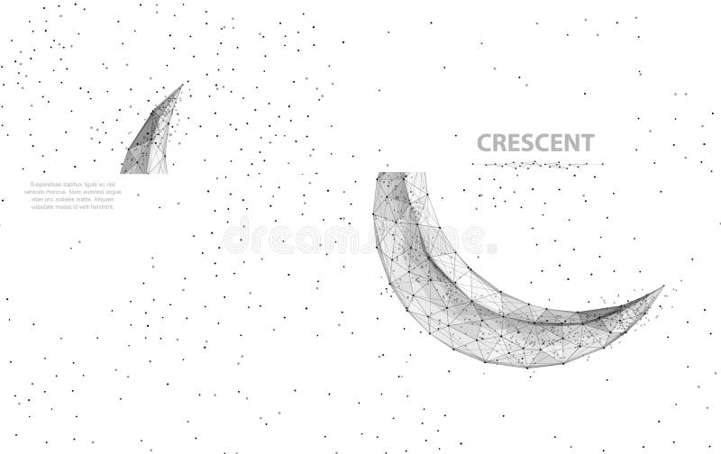 Lua do crescente do vetor Ilustração poligonal abstrata da lua do wireframe no fundo branco com as estrelas do espaço do universo ilustração royalty free Lua do crescente do vetor Ilustração poligonal abstrata da lua do wireframe no fundo branco com as estrelas do espaço do universo ilustração royalty free
