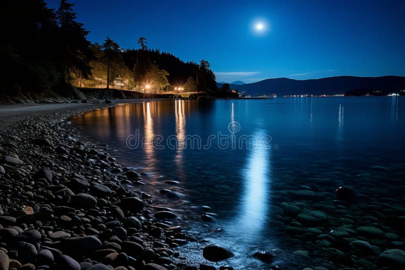 A lua está a brilhar intensamente sobre a água ilustração do vetor