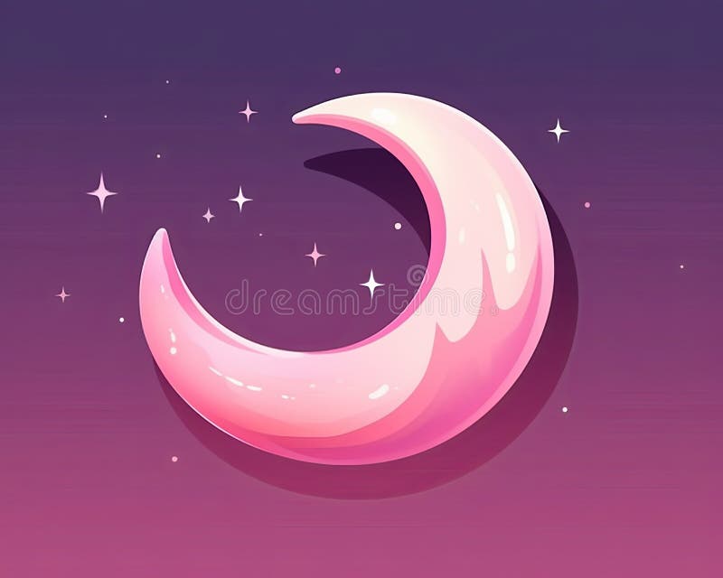Lua rosa crescente com estrelas sobre fundo roxo ilustração do vetor