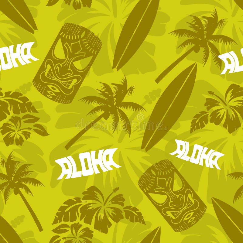 Luau verde inconsútil Tiki Aloha Surf Pattern