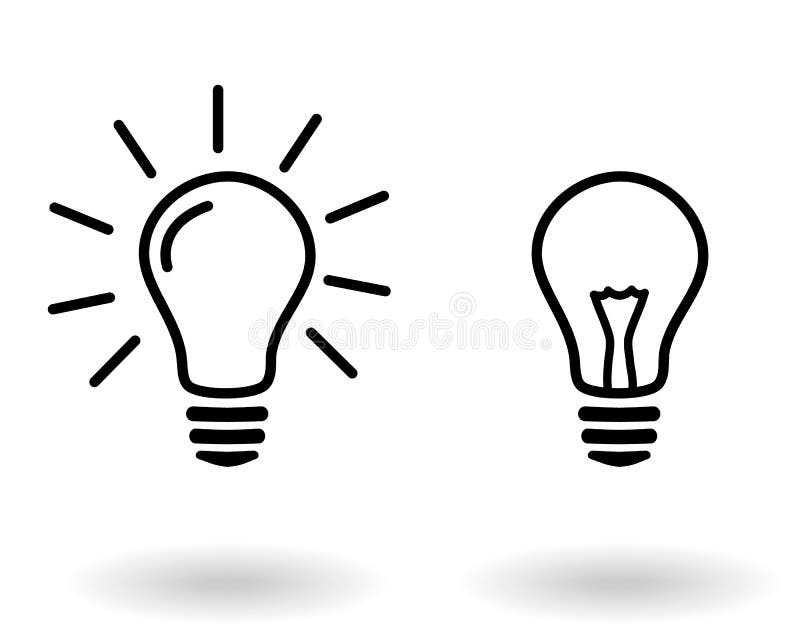 Luce fuori da e luce sull'ardore della lampadina e sull'insieme nero semplice spento dell'icona di vettore del profilo della lamp royalty illustrazione gratis