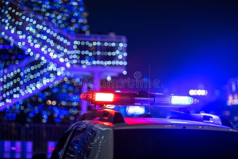 Luces De Coche De Policía En La Ciudad Nocturna Foto de archivo