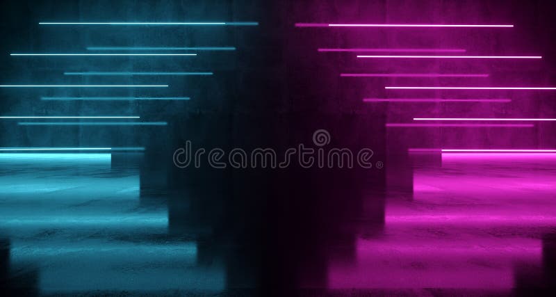 Luces de neón formadas Arow de la ciencia ficción futurista púrpura y azul en Wal