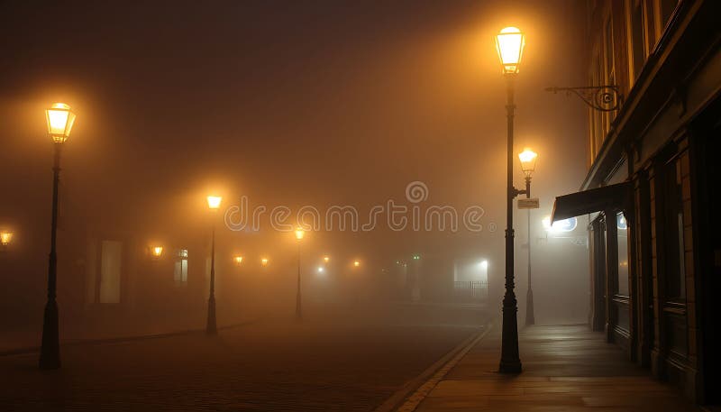 Luces vagas nocturnas misteriosas en la escena urbana y la atmósfera de la ciudad Foto Generativa AI stock de ilustración
