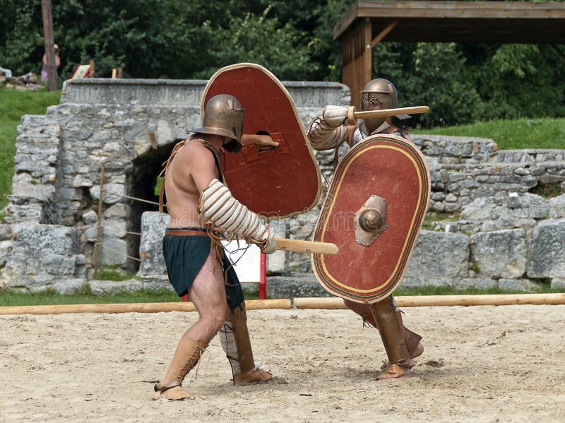 Lucha de los gladiadores en Carnuntum #4 fotografía de archivo Lucha de los gladiadores en Carnuntum #4 fotografía de archivo
