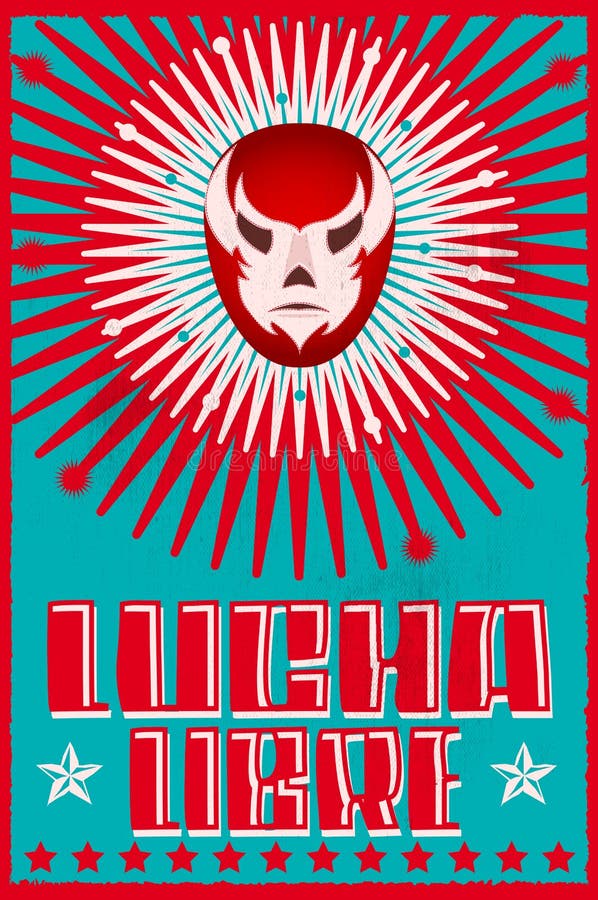 Lucha Libre wrestling spanish text Mexican wrestler mask silkscreen poster - eps available