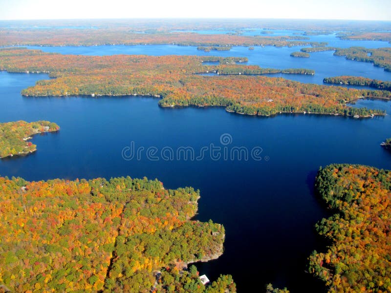 Aerial view of Great Lakes in fall colors. Aerial view of Great Lakes in fall colors