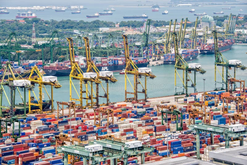 Luchtmening van de haven van Singapore stock afbeeldingen Luchtmening van de haven van Singapore stock afbeeldingen