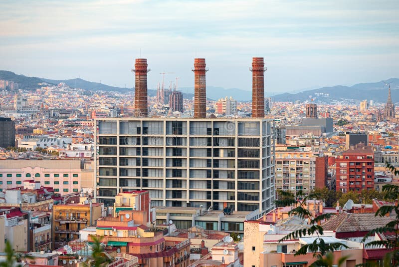 Luchtmening van het havengebied van Barcelona stock foto Luchtmening van het havengebied van Barcelona stock foto