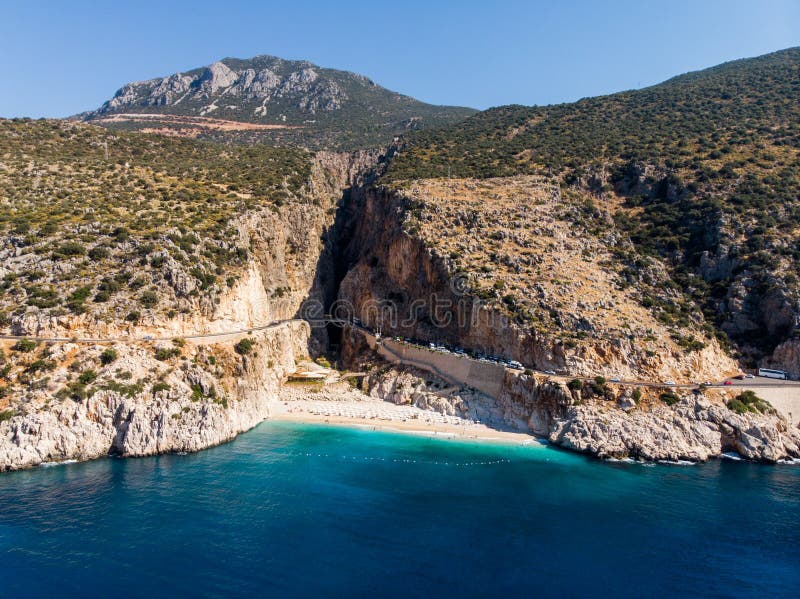 Luchtmening van Kaputas-Strand Turkse Mediterrane Kust in Antalya-Provincie Kas/Turkije stock foto Luchtmening van Kaputas-Strand Turkse Mediterrane Kust in Antalya-Provincie Kas/Turkije stock foto