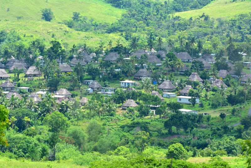 Luchtmening van Navala-dorp in de Bedelaarshooglanden Fiji stock afbeelding Luchtmening van Navala-dorp in de Bedelaarshooglanden Fiji stock afbeelding