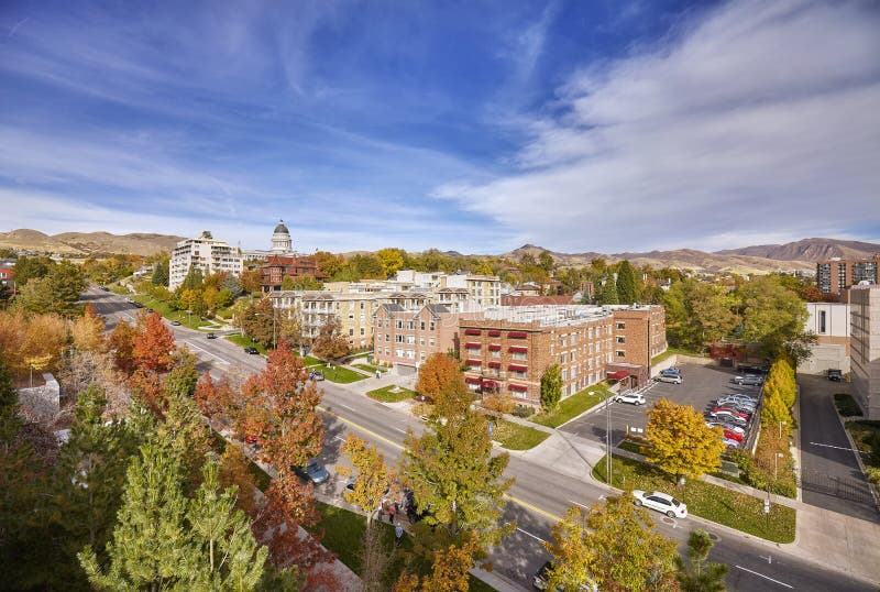 Luchtmening van Salt Lake City de stad in stock foto Luchtmening van Salt Lake City de stad in stock foto