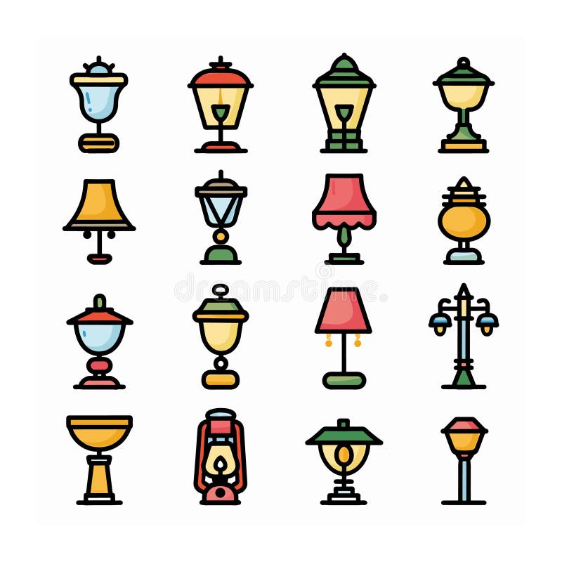 Luci colorate per le tabelle delle luci di strada icone dei vettori. apparecchiature di illuminazione in stile cartografico royalty illustrazione gratis