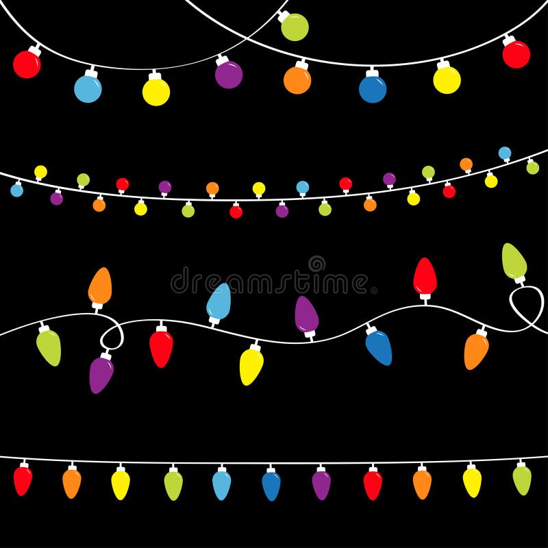 Luci di Natale decorazione di xmas festivo Quattro lampadine che illuminano la terraferma Colore arcobaleno a farina di corda col illustrazione di stock