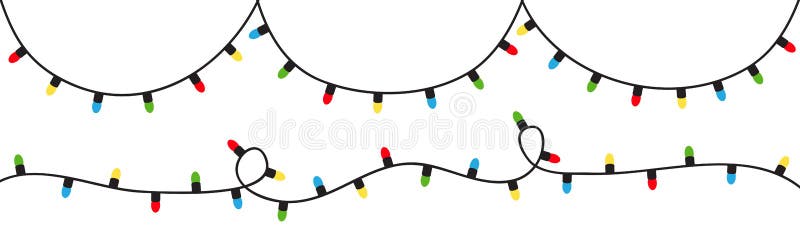 Luci di natale. set di luce di fiamma a corde colorate. decorazione di xmas festività delle vignette. ghirlanda con lampadina. arc illustrazione di stock