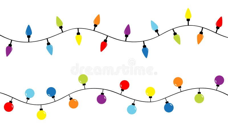 Luci di natale. set di luce di fiamma a corde colorate. decorazione di xmas festivo. ghirlanda con lampadina. forma di cono rotond illustrazione vettoriale