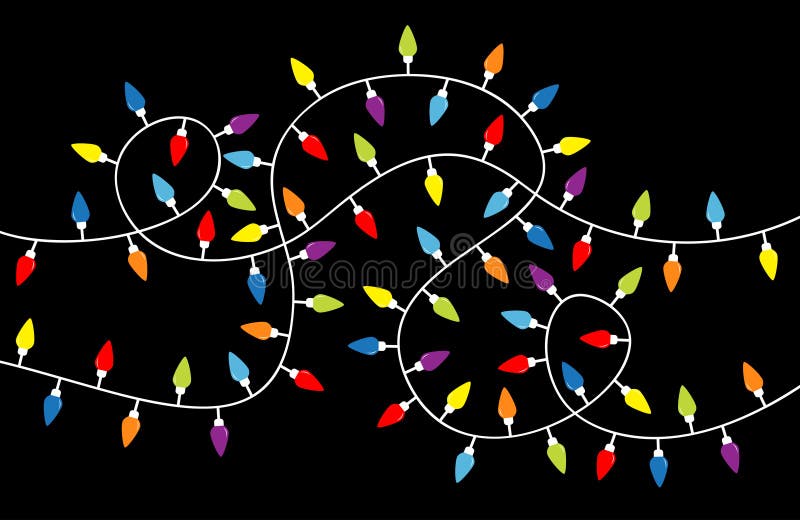 Luci di natale. set di luce di fiamma a corde colorate. ghirlanda con lampadina. decorazione di xmas festivo. colore arcobaleno. c royalty illustrazione gratis