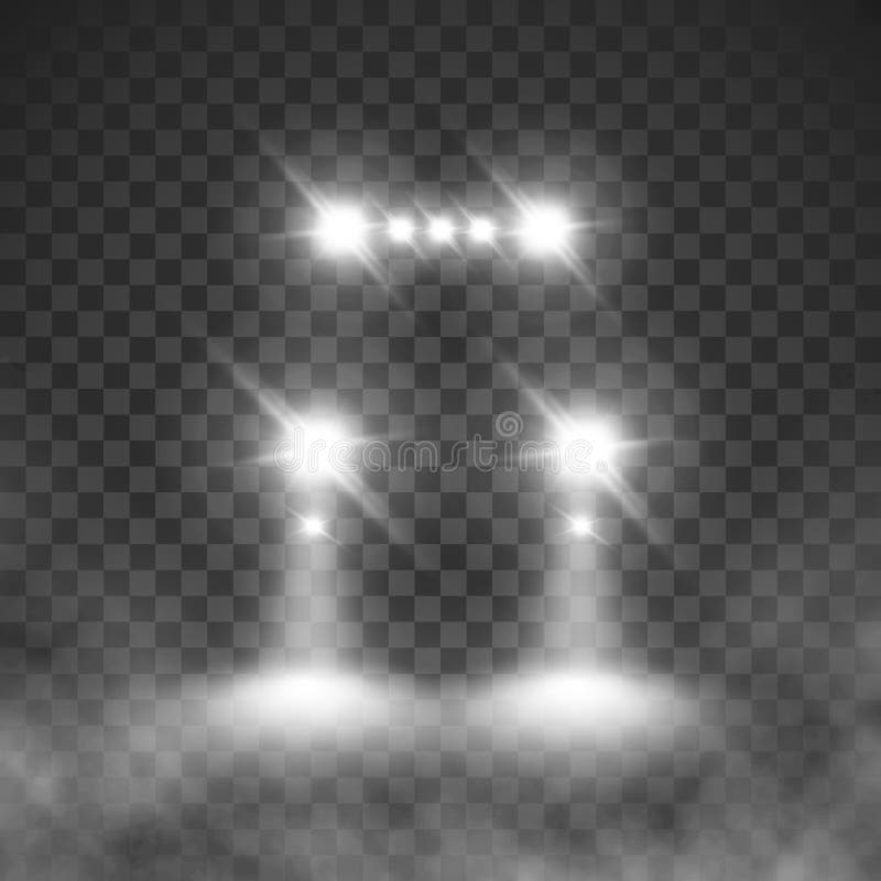 Luci di testa del veicolo lampeggiano e la vista anteriore dell'effetto di siringa. sagoma della macchina con fari. illustrazione