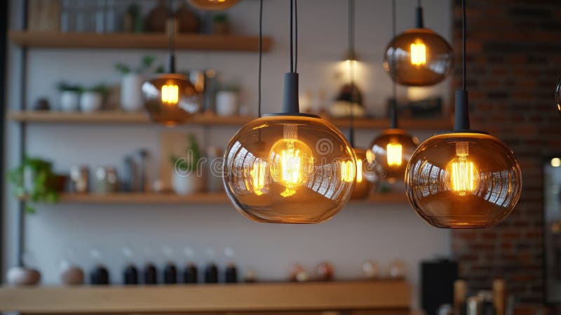 Luci di vetro di ambra riscaldate all'interno del Rustic Cafe Interior illustrazione vettoriale
