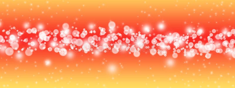 Panoramic illustration of brilliant lights, bokeh and glittering sparkles in orange and red gradient background for banner, backdrop, brochure template or poster. Panoramic illustration of brilliant lights, bokeh and glittering sparkles in orange and red gradient background for banner, backdrop, brochure template or poster.