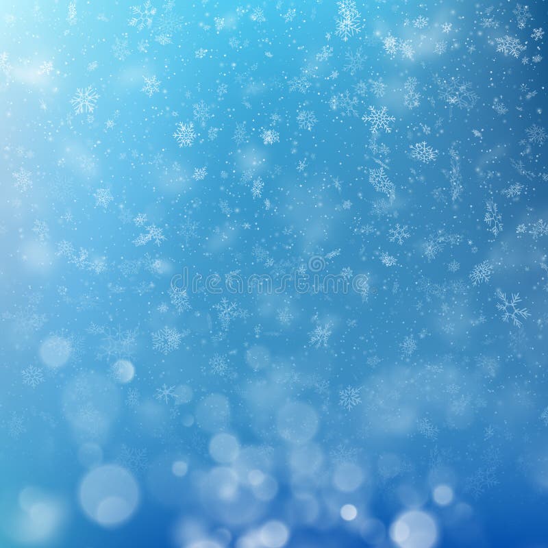 Luci su fondo blu con effetto del bokeh dei fiocchi di neve di Natale ENV 10 illustrazione di stock Luci su fondo blu con effetto del bokeh dei fiocchi di neve di Natale ENV 10 illustrazione di stock