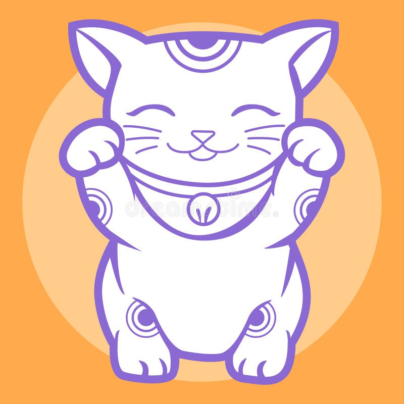 Funny lucky cat icon flat japan fortune Royalty Free Vector