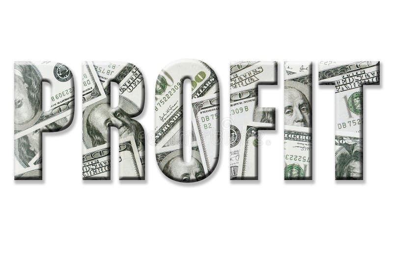 Profit word superimposed on one hundred dollar bill background over white. Profit word superimposed on one hundred dollar bill background over white