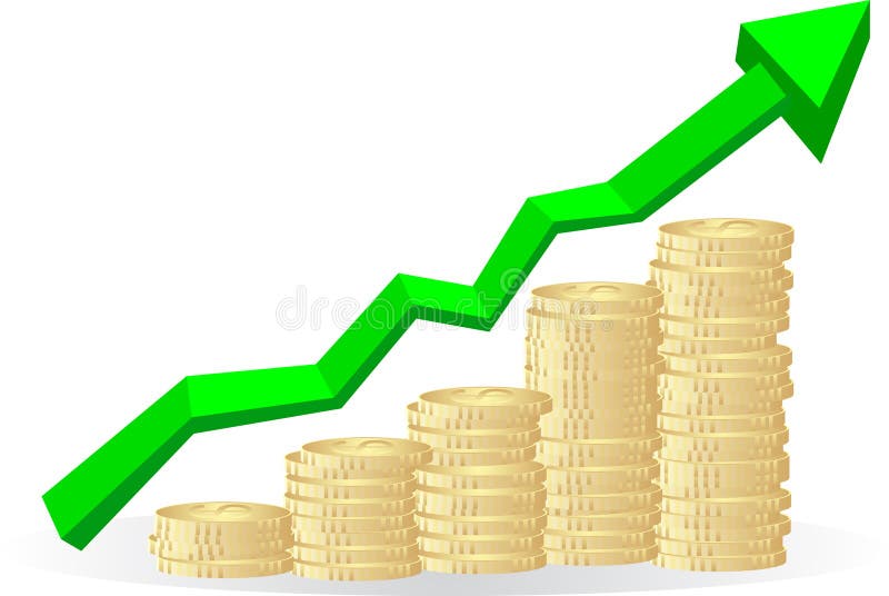 Profit conception illustration with arrow and coins. Profit conception illustration with arrow and coins