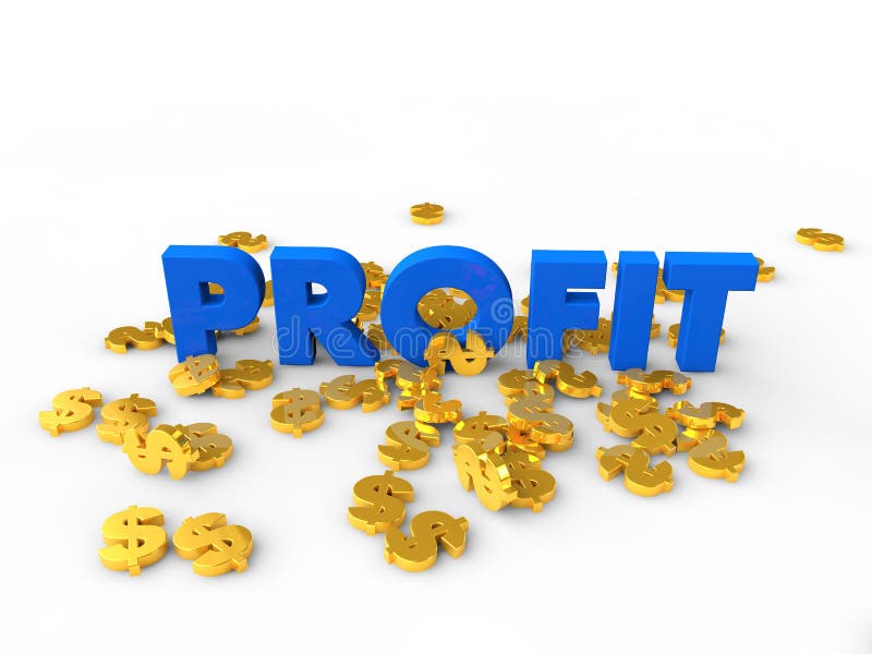 3D render of word profit among golden dollar symbols on white background. 3D render of word profit among golden dollar symbols on white background.