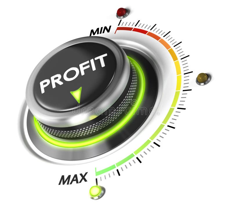 Profit button positioned on maximum, white background and green light. Finance concept illustration of profitability. Profit button positioned on maximum, white background and green light. Finance concept illustration of profitability.