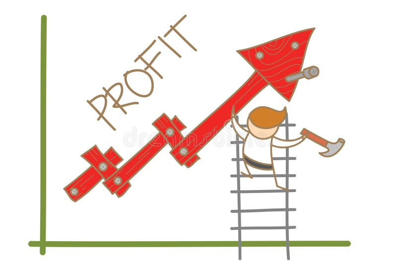 Cartoon character of man building profit up graph. Cartoon character of man building profit up graph