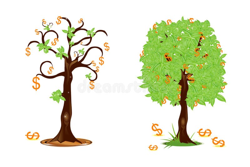 Illustration of dollar trees showing profit and loss. Illustration of dollar trees showing profit and loss