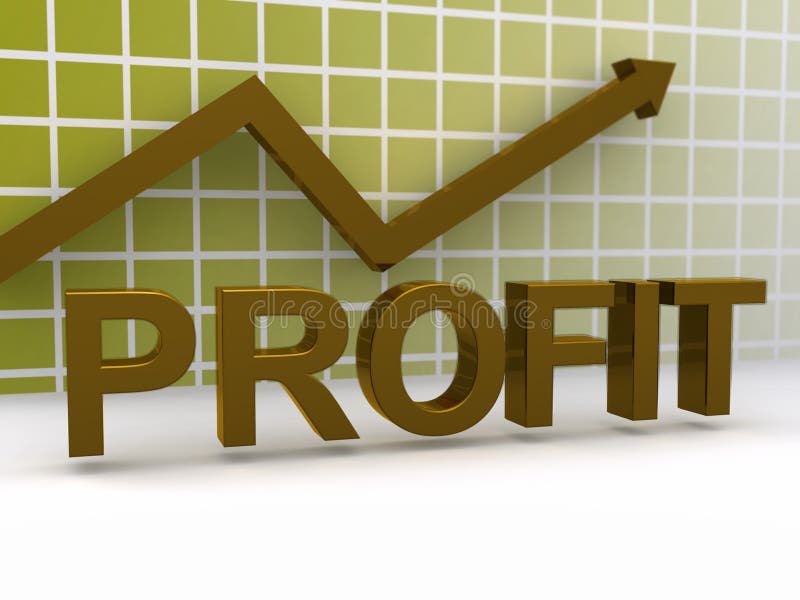 3D illustration of a graph showing profits going up with the word PROFIT in gold. 3D illustration of a graph showing profits going up with the word PROFIT in gold.