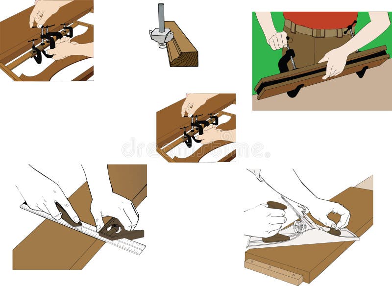 Lucrări de tâmplărie cu lemn și echipamente de tâmplărie cu lemn și echipamente vector illustration